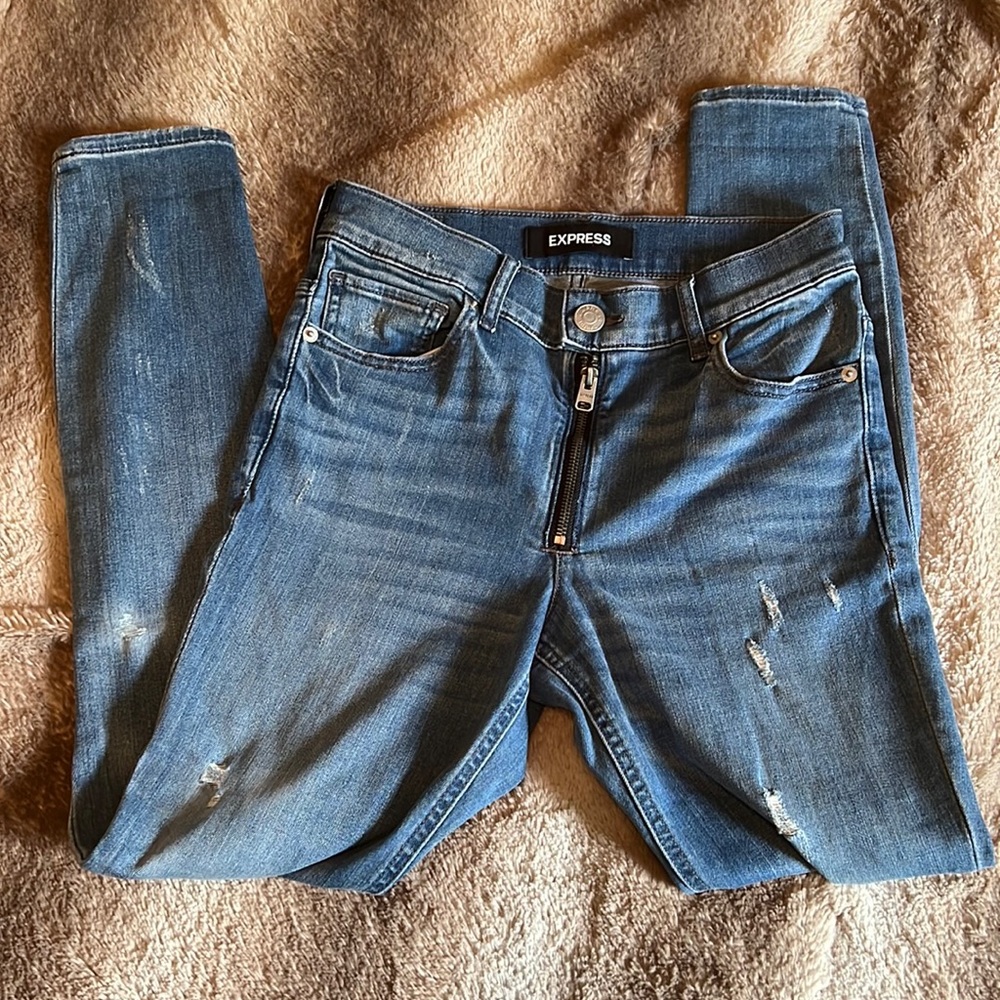 Express Performance Stretch + High Rise Ankle Legging Jeans Pants with Holes